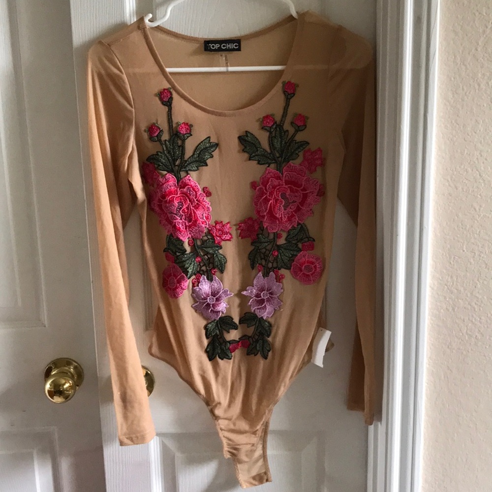 Mesh floral embellished body suit